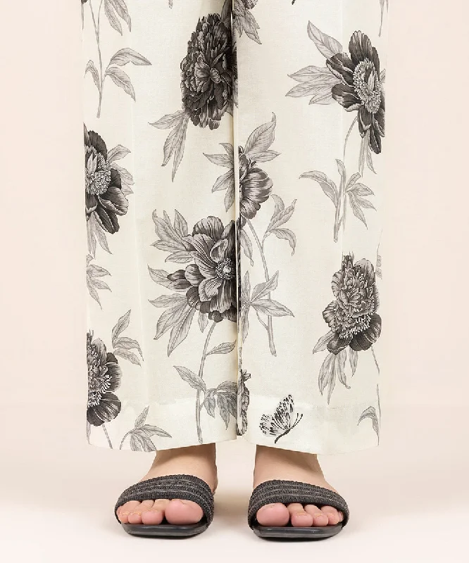 Printed Cambric Straight Pants Classic Pleated Pants