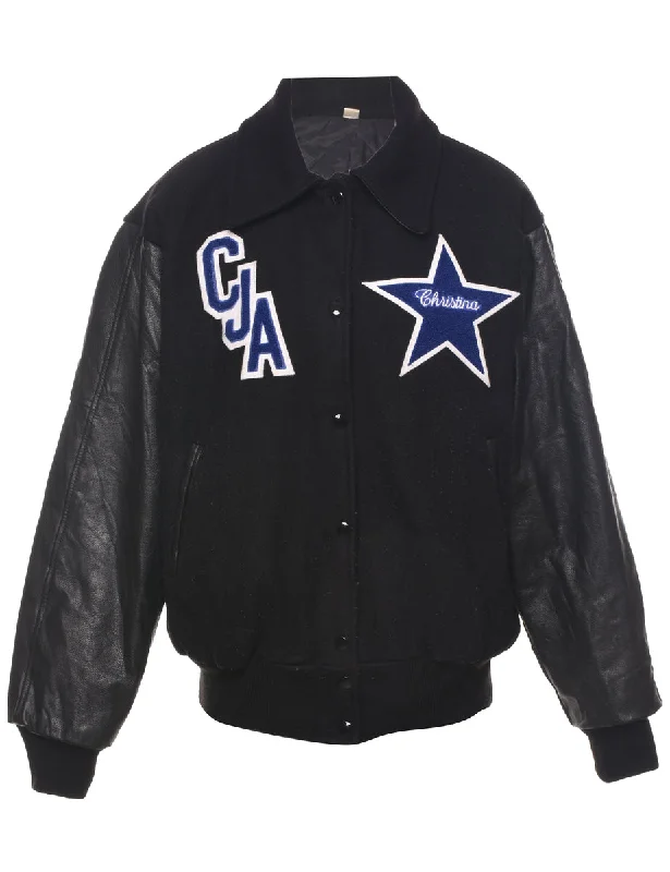 Black Team Jacket - M Boat Neck Shawl Collar Notched Collar