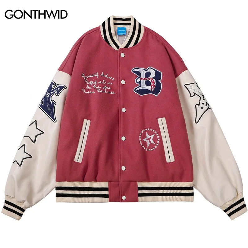 Hip Hop Baseball Jacket Streetwear Embrodiery Letter Color Block Patchwork Bomer Coats Harajuku Vintage Casual Varsity Jackets Knit Jacket Woven Jacket Fleece Jacket