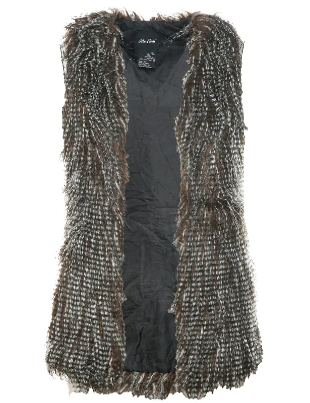 Brown Faux Fur Jacket - S Ribbed Jacket Pleated Jacket Ruffled Jacket