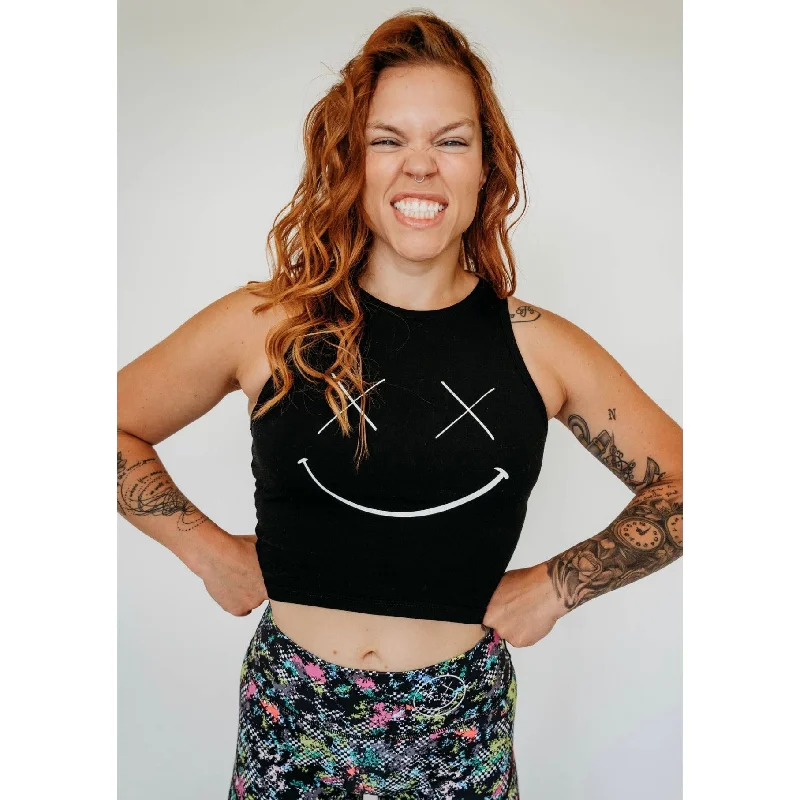 Salty Savage Ladies “Shadow Smile” High Neck Sleeveless Crop Tank comfortable tank top