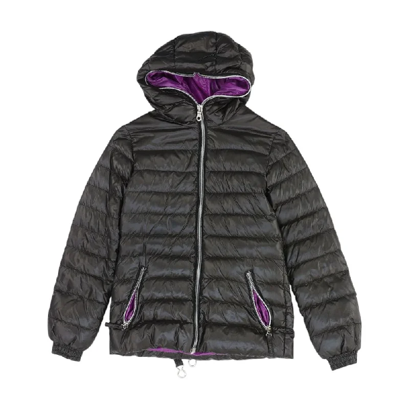 Brown Solid Puffer Jacket Front Pockets Side Pockets Patch Pockets