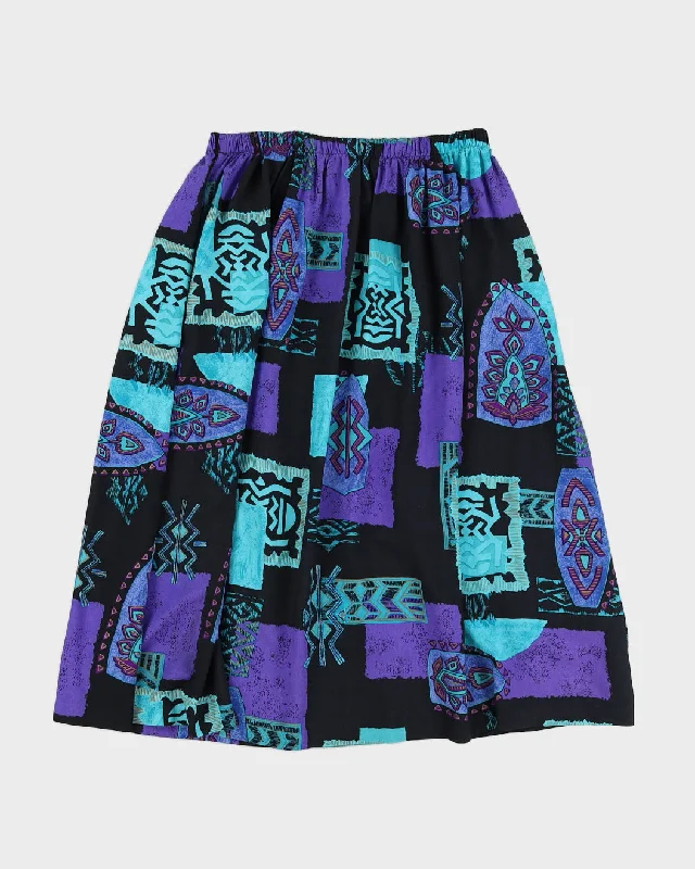 Vintage 80s Risa Purple & Green Printed Skirt - XL slim fit skirt