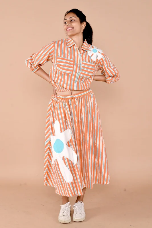 Deepti Orange Stripe Handloom Cotton Skirt Co-Ords 2 Pc denim skirt durable