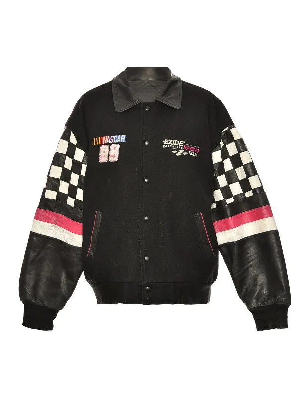 Black Check Detail NASCAR Racing Jacket - L Trench Coat Raincoat Waterproof Jacket