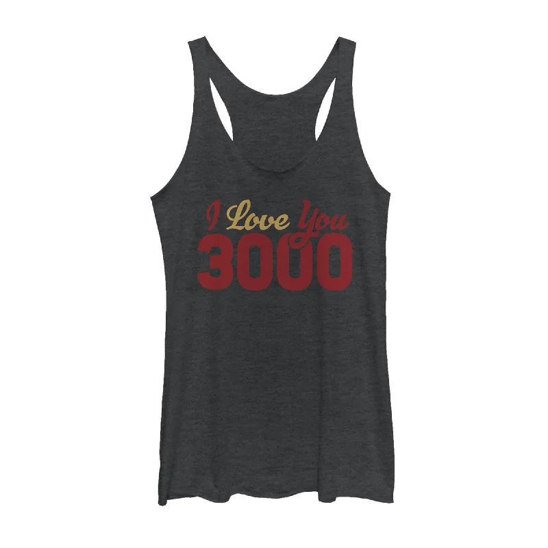 Women's Marvel Iron Man Love 3000 Script Racerback Tank Top crew neck tank