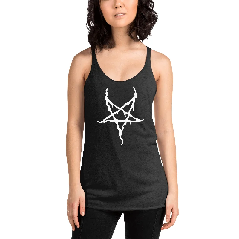 White Melting Inverted Pentagram Black Metal Style Women's Racerback Tank athletic tank top