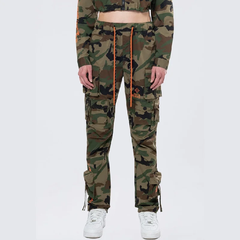 Relaxed Utility Slouched Pants - Wood Camo Comfortable Pleated Pants