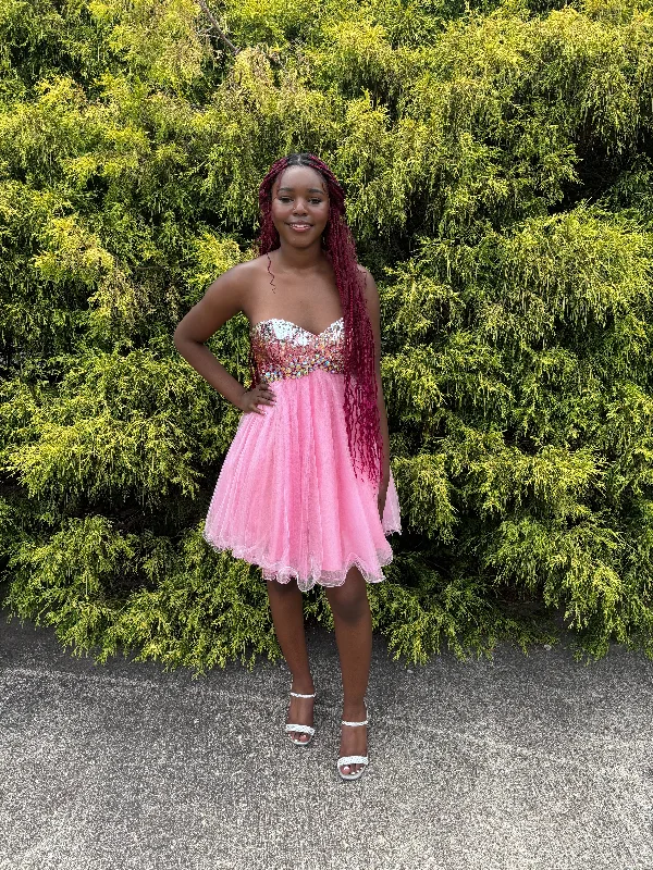*FINAL SALE* Riva Designs L900 Pink Tulle Babydoll Party Dress Satin Halter Glamorous