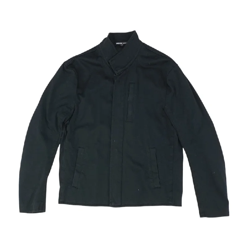 Black Solid Jacket Notch Collar Peter Pan Collar Cowl Neck