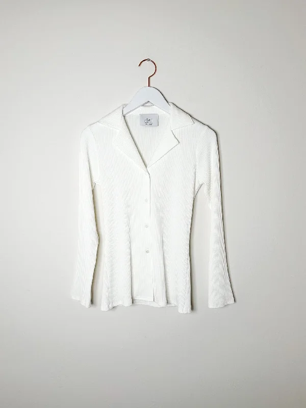 dal the label - Rib Knit Collared Cardigan - Ivory Stylish Fashionable Trendy