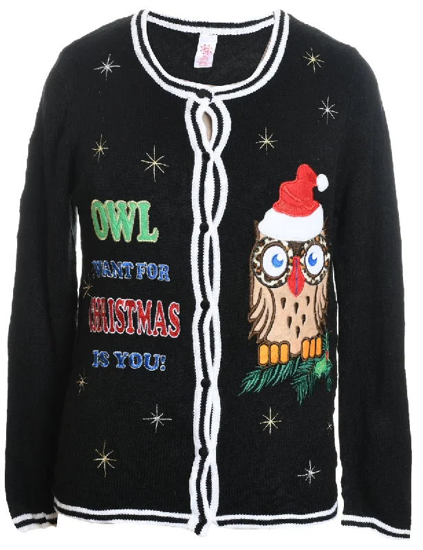 Button Front Christmas Cardigan - M Elasticated Padded Insulated