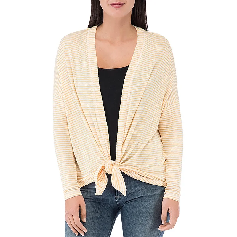B Collection by Bobeau Womens Striped Open Front Cardigan Sweater Cable Knit Ribbed Knit Lace Knit