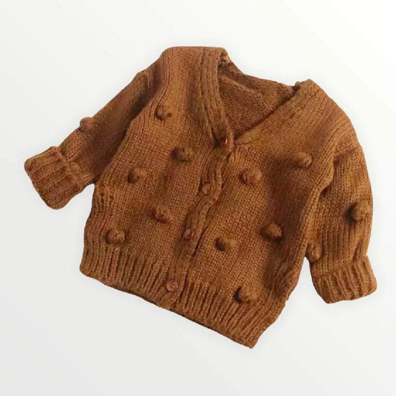 Popcorn Cardigan - Brown Cotton Fabric Linen Fabric Terry Fabric