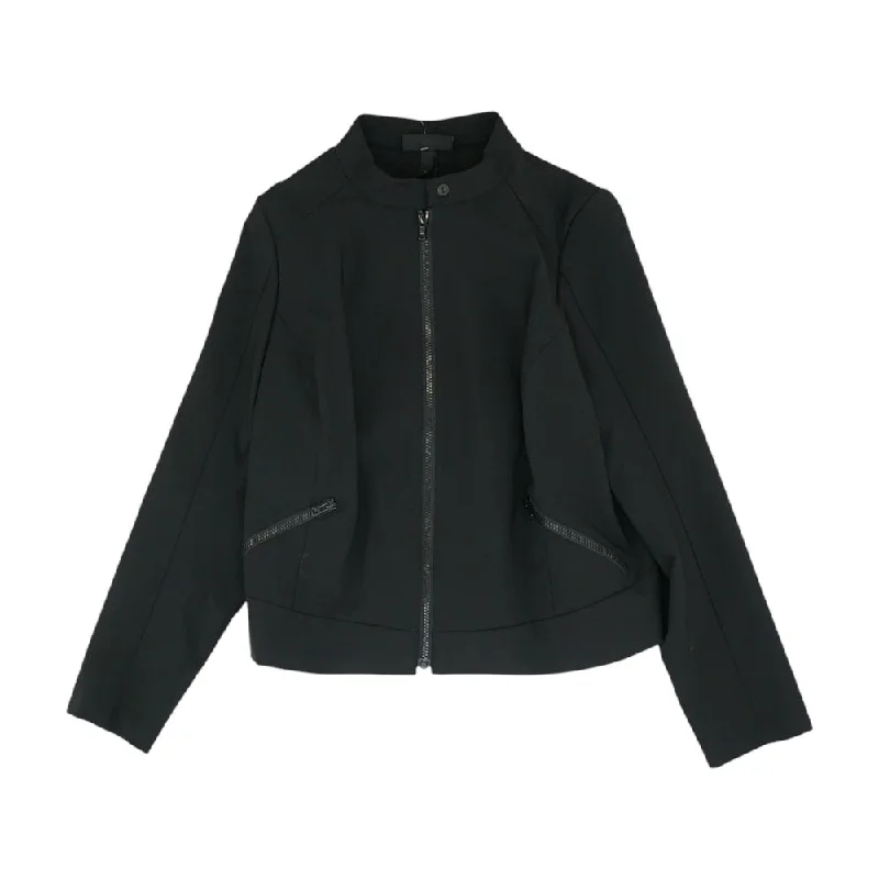 Black Solid Lightweight Jacket Tiered Jacket Buttoned Jacket Zippered Jacket