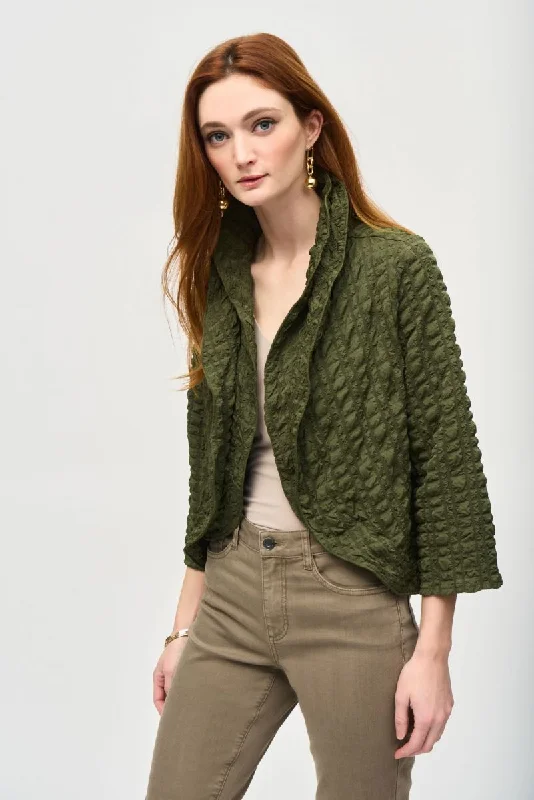Joseph Ribkoff Bubble Textured Open Front Cropped Jacket 243084 Wool Jacket Cashmere Jacket Tweed Jacket
