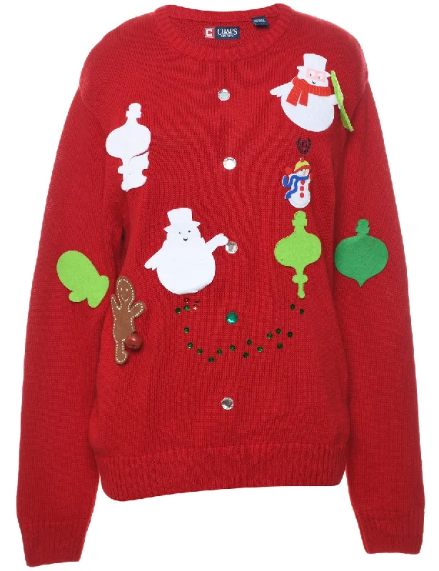 Chaps Snowman Christmas Cardigan - L Lightweight Heavyweight Midweight