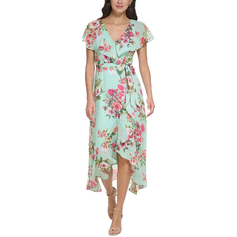 Jessica Howard Womens Floral Faux Wrap Cocktail And Party Dress Bodycon Fitted Nightout