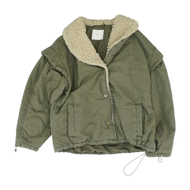 Green Solid Lightweight Jacket Zippered Front Buttoned Front Snap Front
