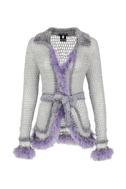 LAVENDER HANDMADE KNITTED CARDIGAN Cotton Fabric Linen Fabric Terry Fabric