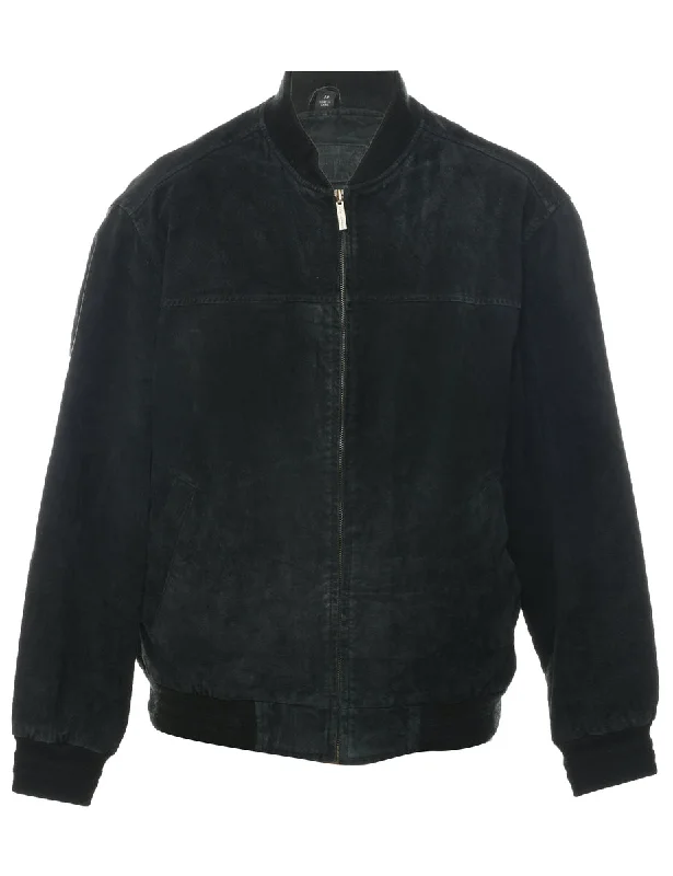 Black Bomber Suede Jacket - M Fleece Fabric Down Fabric Feather Fabric