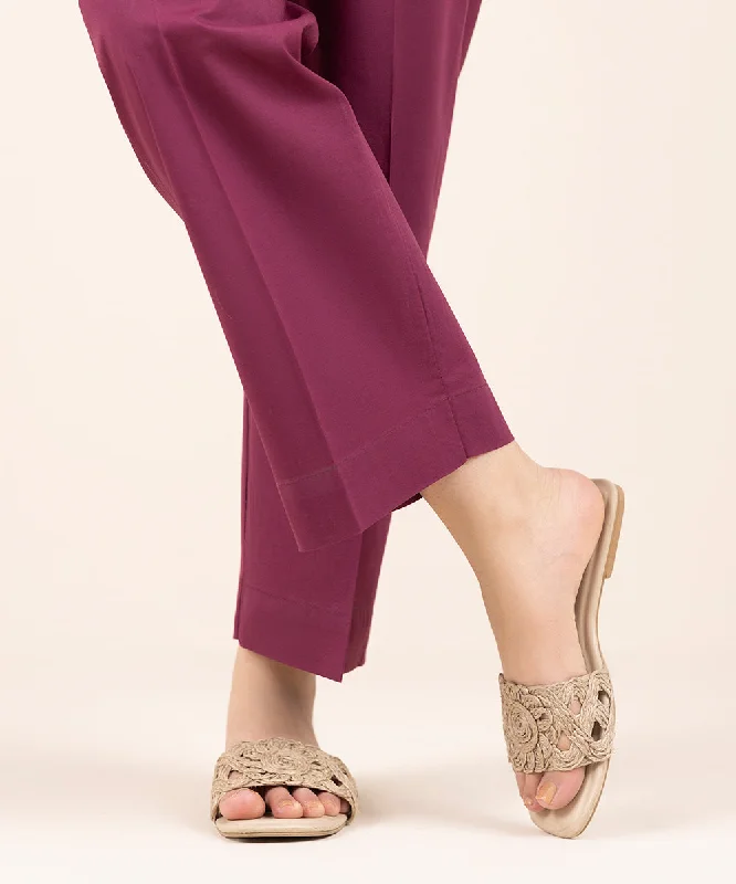Solid Cambric Straight Pants Relaxed High-Waist Trousers