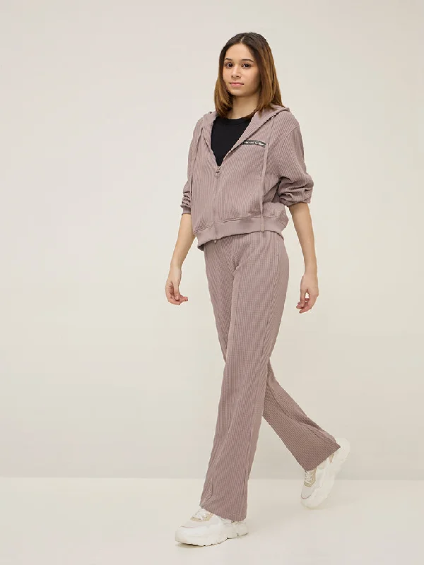 Studiofit Mauve Waffle-Textured High-Rise Cotton-Blend Track Pants Cozy Lounge Pants