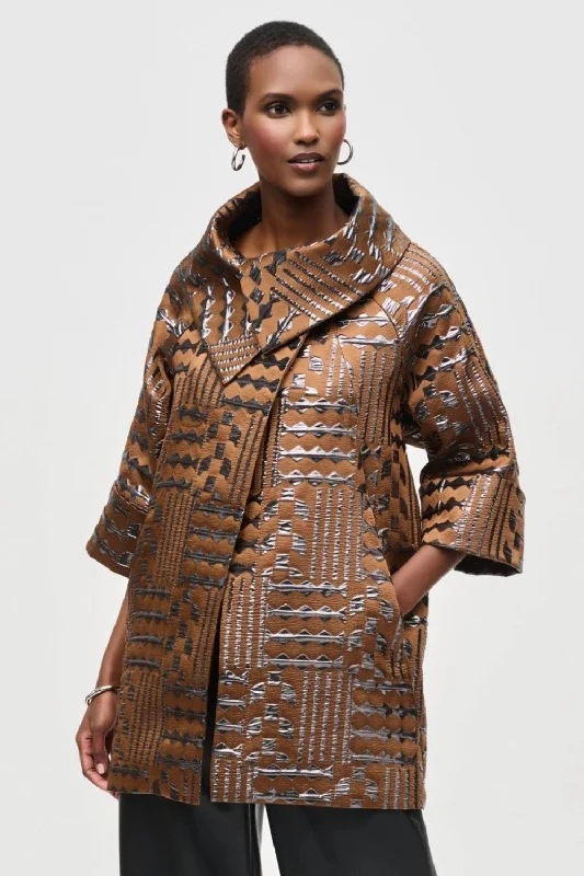 Joseph Ribkoff Brown/Gunmetal Geometric Jacquard Cocoon Coat Jacket 243280 Chenille Jacket Brocade Jacket Lace Jacket