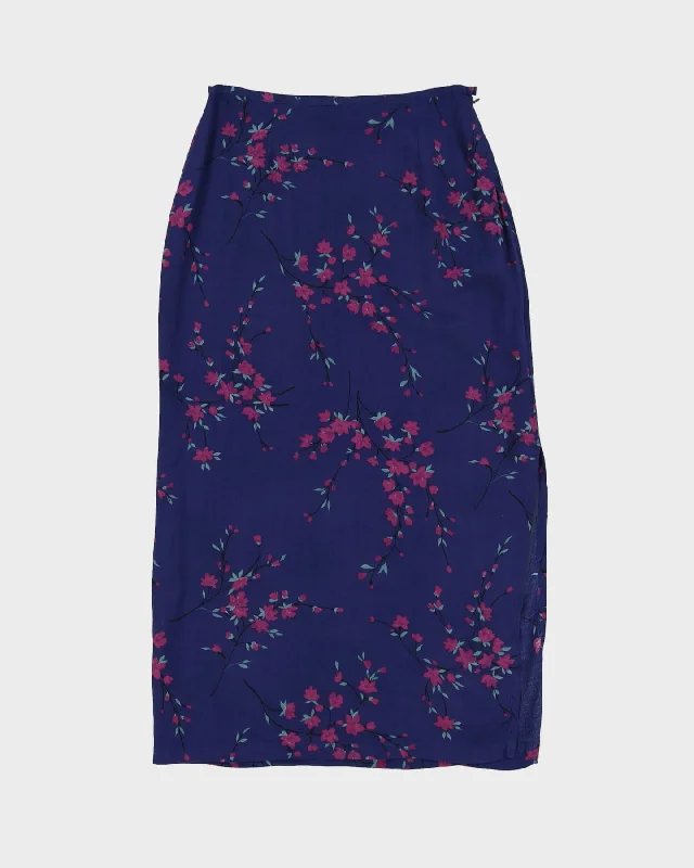 Y2K Blue Floral Maxi Skirt- S belted skirt waist
