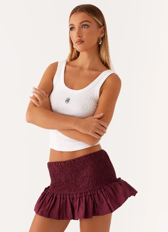 Darlee Shirred Mini Skirt - Mulberry linen skirt natural