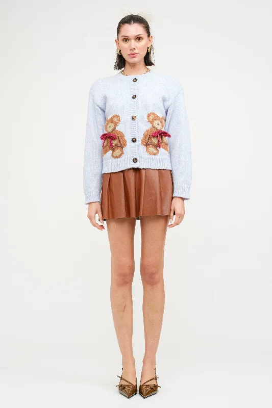 Teddy Cardigan Solid Color Striped Floral Print