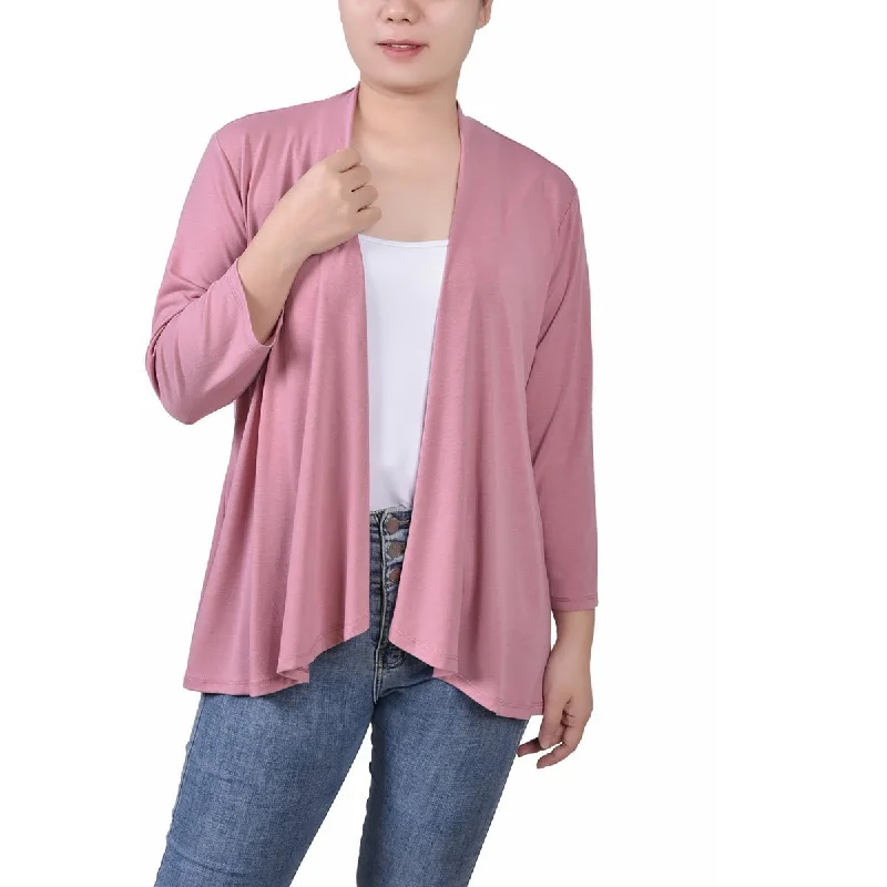 NY Collection Womens Open Front Solid Cardigan Sweater Spandex Blend Rayon Blend Denim Blend