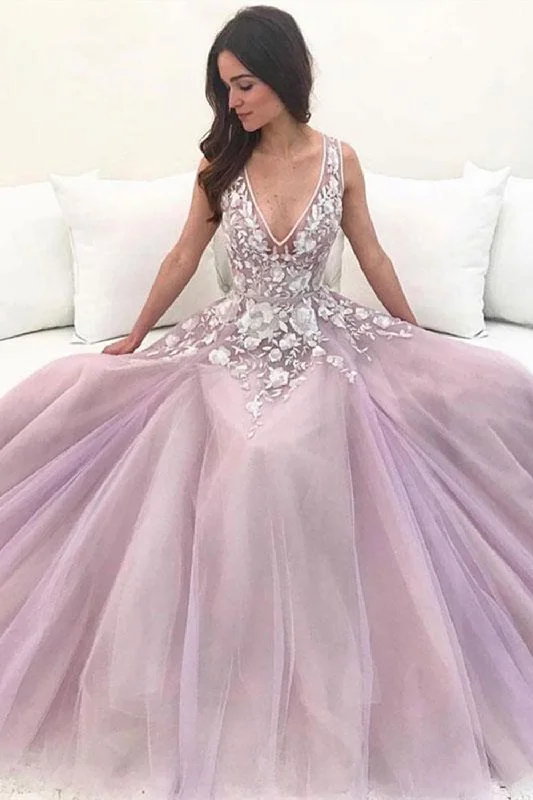 A Line V Neck Purple Lace Long Prom Dresses, Purple Lace Formal Dresses, Purple Party Dresses Tunics Custom made