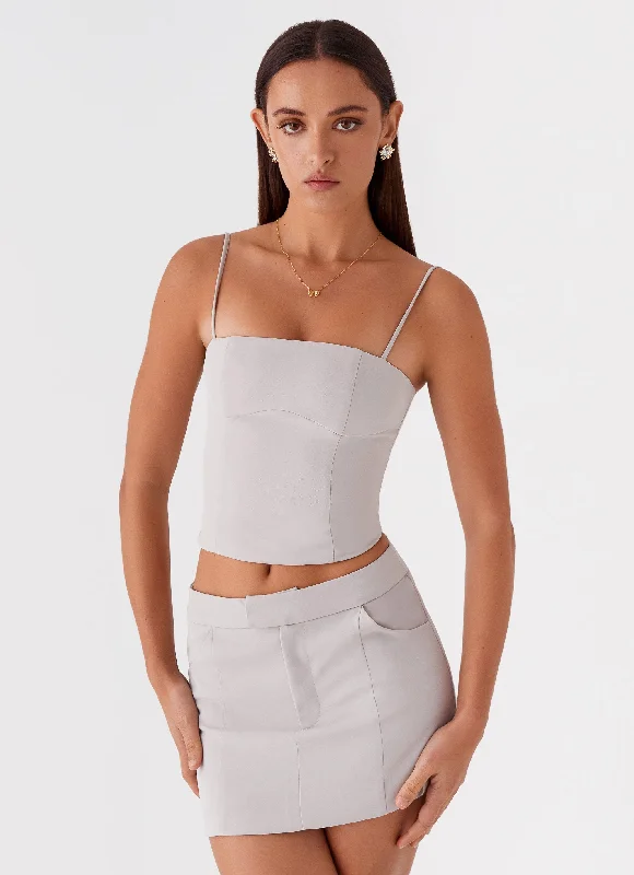 Eliana Suit Mini Skirt - Grey linen skirt natural