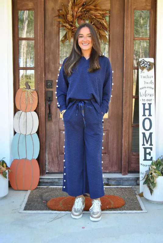 Set Quilted Pants in Navy Stretch Fit Pants