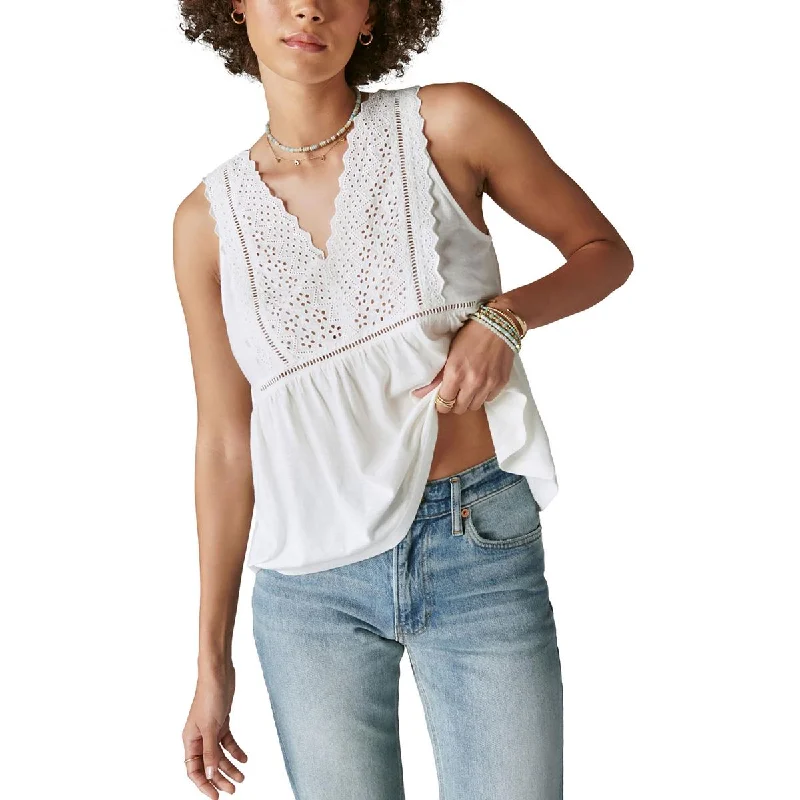 Lucky Brand Womens Sleeveless Eyelet Tank Top navy tank top