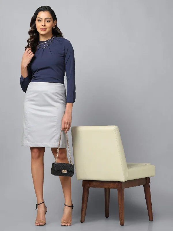 Poly Cotton Straight Skirt - Cloud Grey casual skirt length