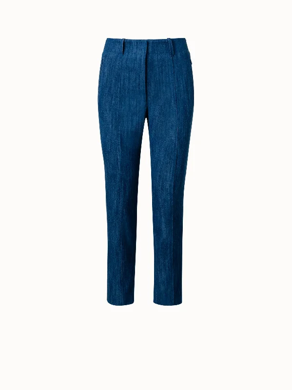 Slim Ankle-Length Cotton Denim Stretch Pants Formal Slim Pants