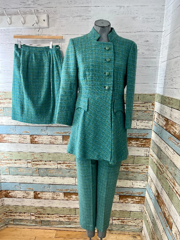 70’s Green Pants and Skirt 3 Piece Wool Set Soft Sweatpants Style