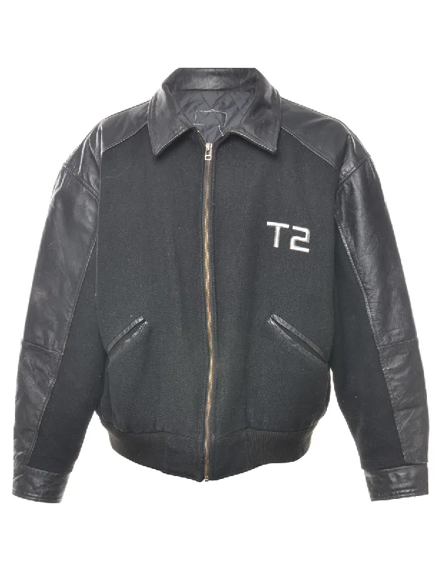 Black Terminator 2 Varsity Style Jacket - L Knit Jacket Woven Jacket Fleece Jacket