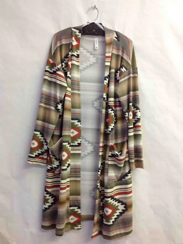 LS Aztec Print Open Cardigan Herringbone Houndstooth Plaid