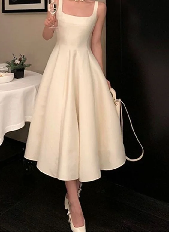 New Women Fashion Elegant Prom Midi Dresses Vintage Princess Female Evening Party Dress Satin Halter Glamorous