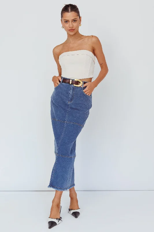 Thalia Pocket Midi Skirt Dark Blue denim skirt classic