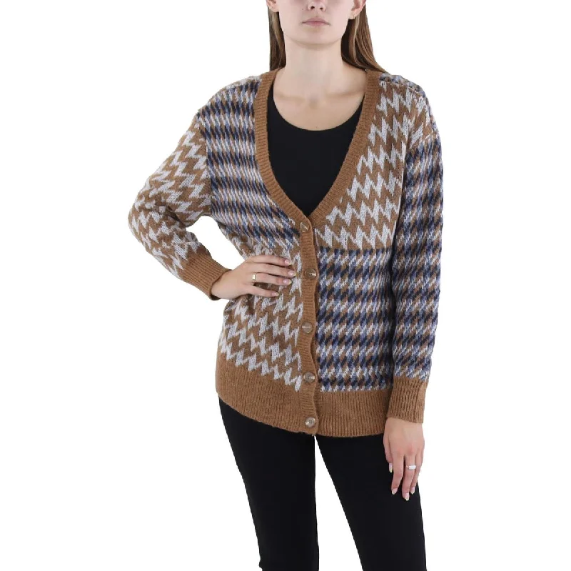 Aqua Womens Enzo Cardi Cardigan Ribbed Button-Up Wool Fabric Cashmere Fabric Tweed Fabric