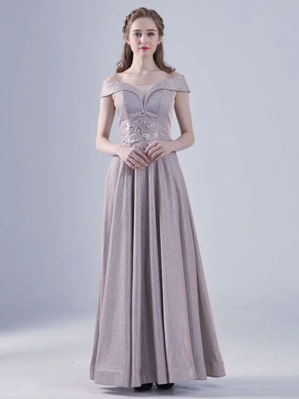 Cameo Brown Evening Dress A-Line Off-The-Shoulder Lace-Up Applique Lace Floor-Length Social Party Dresses Mermaid Tail Wedding