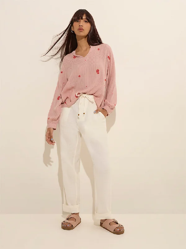 Bombay Paisley White High-Rise Cotton Pants Chic Black Leggings