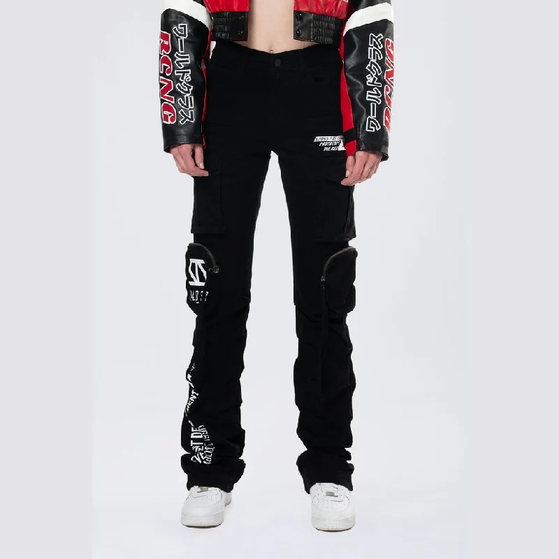 High Rise Stacked Utility Twill Pants - Black Comfortable Maternity Pants