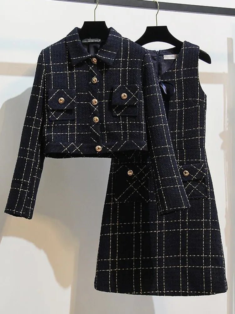 Tweed Long Sleeve Single Breasted Jacket Coat Elegant  Casual Sleeveless Slim Dresses Vintage Sweet Street  New Wool Jacket Cashmere Jacket Tweed Jacket