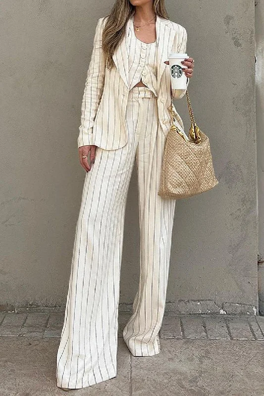 WOMEN WIDE LEG OVERSIZE PANTS TANK AND BLAZER SET high neck tank