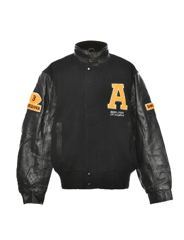 Black & Yellow Canada Varisty Jacket - XL Denim Fabric Leather Fabric Suede Fabric